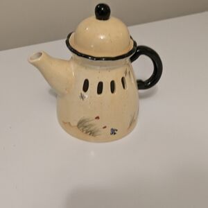 Home Interiors Ceramic Teapot with Warmer - Cream and Black